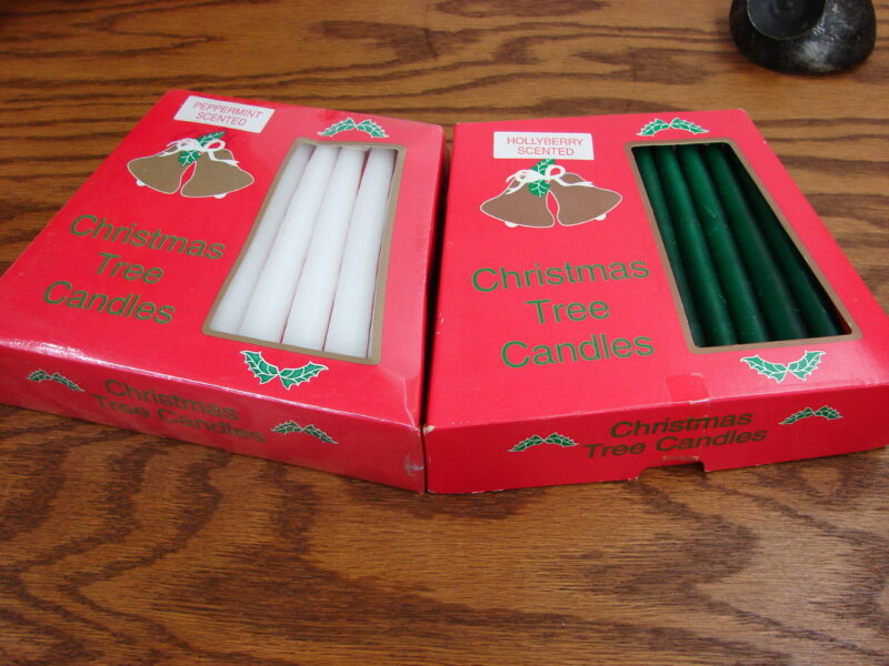 Two Boxes Christmas Tree String Candles Green and White, Moose-R-Us.Com Log Cabin Decor