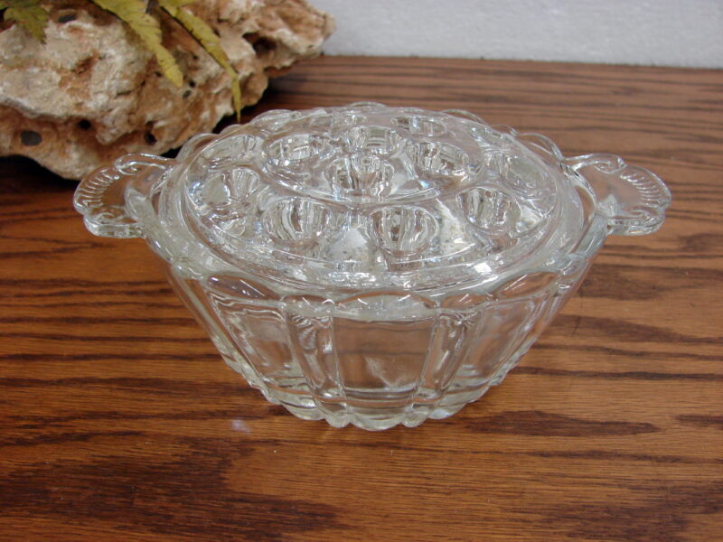 Vintage Clear Crystal Flower Frog w/ Bowl Ledges Open Floral Set, Moose-R-Us.Com Log Cabin Decor