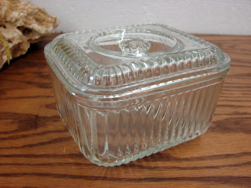 Vintage Anchor Hocking Clear Ribbed Refrigerator Square Dish w/ Lid, Moose-R-Us.Com Log Cabin Decor