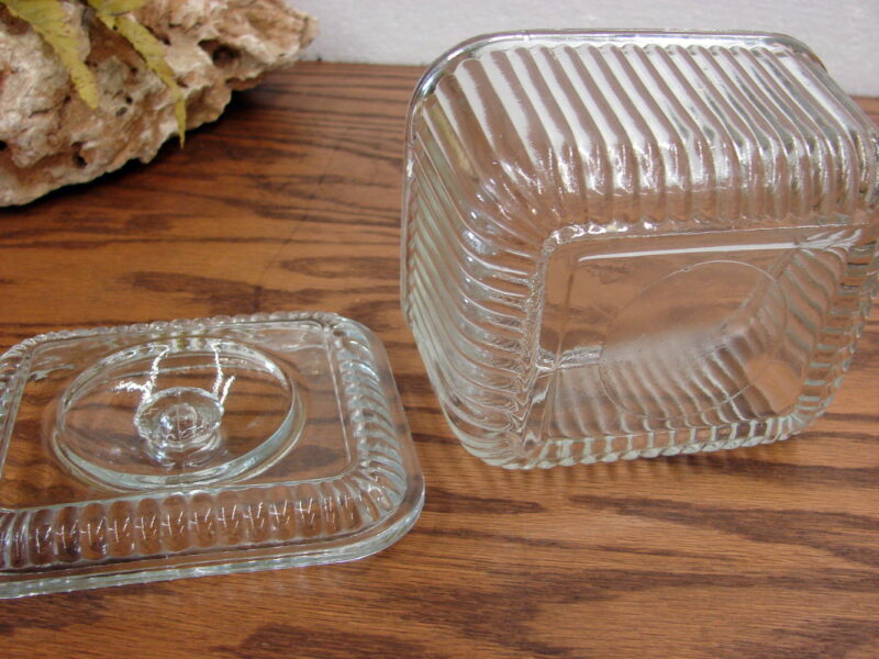 Vintage Anchor Hocking Clear Ribbed Refrigerator Square Dish w/ Lid, Moose-R-Us.Com Log Cabin Decor