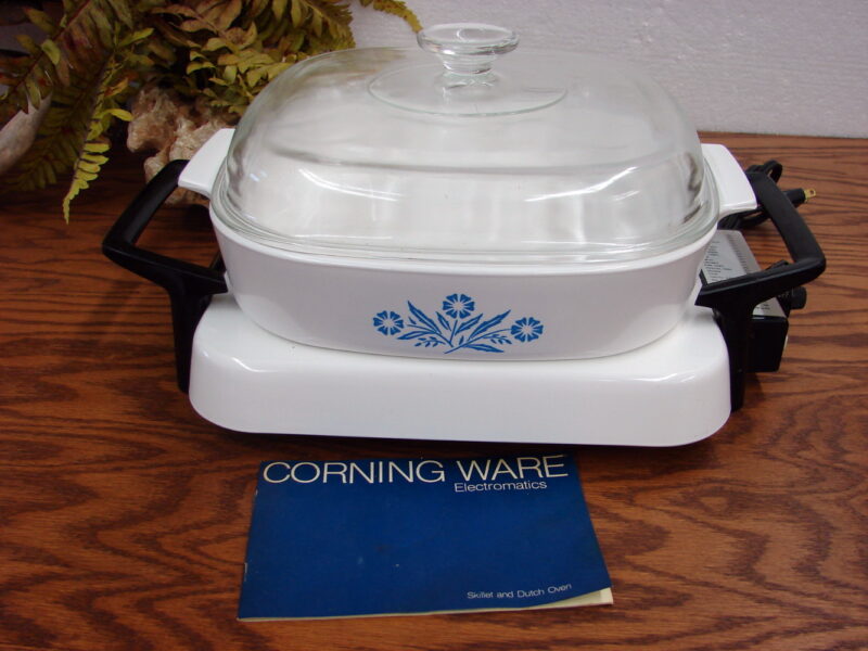 Vintage Corning Ware Blue Cornflower 10&#8243; Casserole Dutch Oven Electromatic Skillet, Moose-R-Us.Com Log Cabin Decor