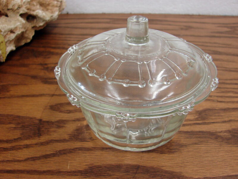 Vintage Clear Crystal Marked Trinket Bowl w/ Lid Butterfly Logo?, Moose-R-Us.Com Log Cabin Decor