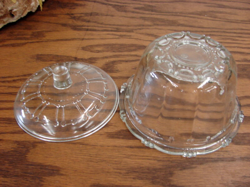 Vintage Clear Crystal Marked Trinket Bowl w/ Lid Butterfly Logo?, Moose-R-Us.Com Log Cabin Decor