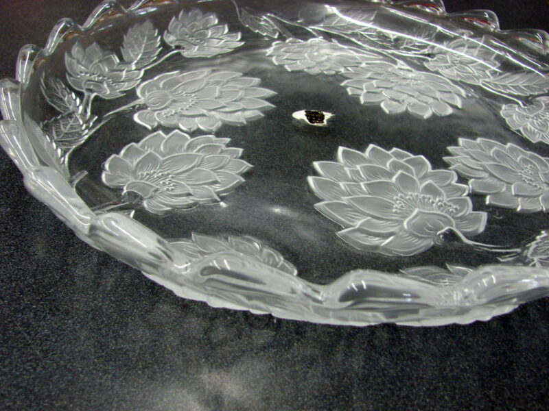 Vintage Clear Frosted Crystal Studio Japan Chrysanthemum Platter, Moose-R-Us.Com Log Cabin Decor