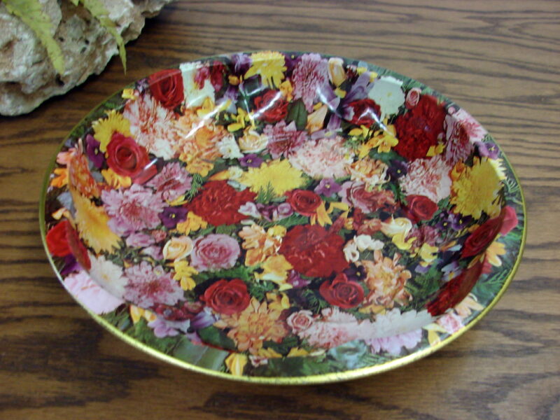 England Daher Decorated Ware Tin Roses Flowers Ruffled Bowl, Moose-R-Us.Com Log Cabin Decor