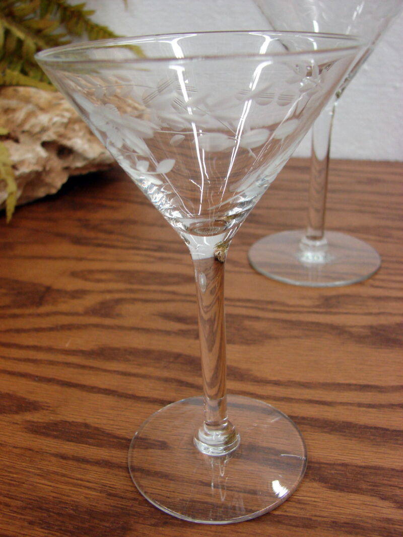 Set/27 Vintage Crystal Etched Cocktail Glasses 3 Sizes Martini Sherry Wine, Moose-R-Us.Com Log Cabin Decor