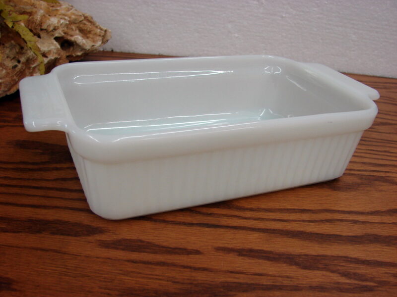 Vintage Anchor Hocking Milk Glass Ribbed Loaf Bread Pan Tab Handles, Moose-R-Us.Com Log Cabin Decor