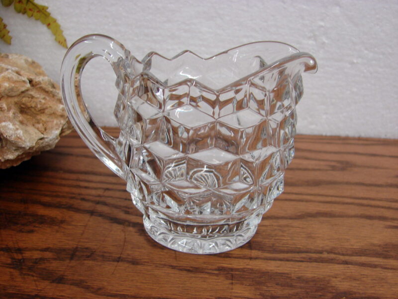 Vintage Crystal Fostoria American Cubist Large Creamer Pitcher, Moose-R-Us.Com Log Cabin Decor