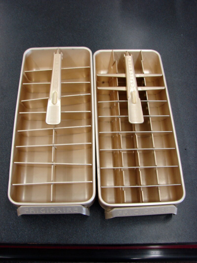 Set/2 Vintage Frigidaire Quickube Peach Pink Aluminum Old School Ice Cube Trays, Moose-R-Us.Com Log Cabin Decor