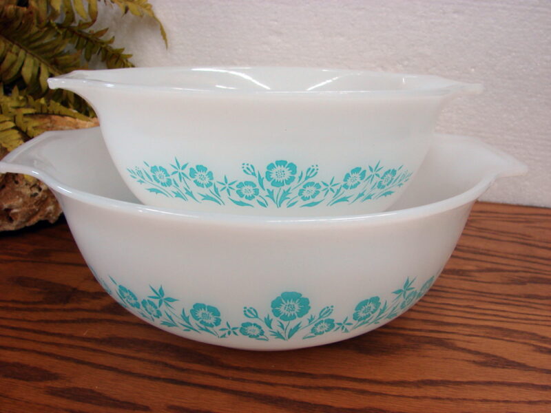 Vintage Glasbake Maid of Honor Set/2 Nesting Mixing Handled Bowls, Moose-R-Us.Com Log Cabin Decor