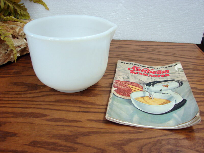 Vintage Glasbake Sunbeam MixMaster Model 9 Mixing Bowl Spout and Manual, Moose-R-Us.Com Log Cabin Decor