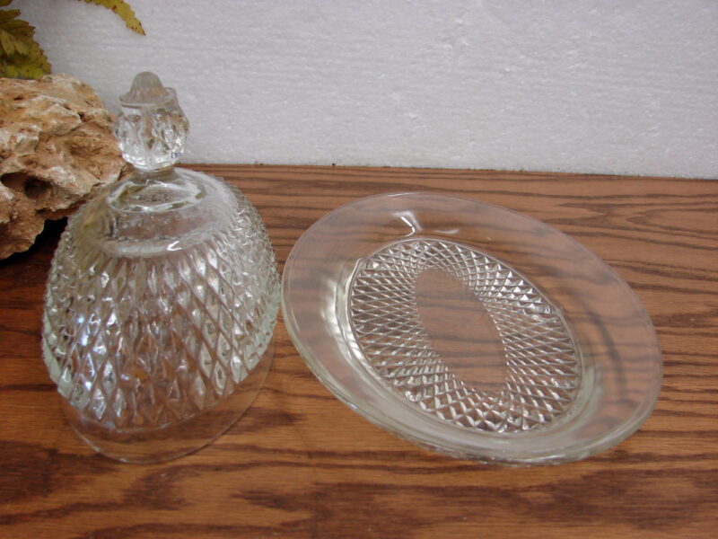 Vintage Indiana Glass Diamond Point Oval Butter Dish w/ Lid, Moose-R-Us.Com Log Cabin Decor