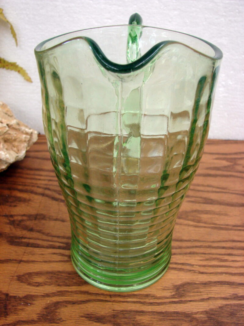 Vintage Jeanette Glass Block Optic Green Depression Glass Pitcher, Moose-R-Us.Com Log Cabin Decor