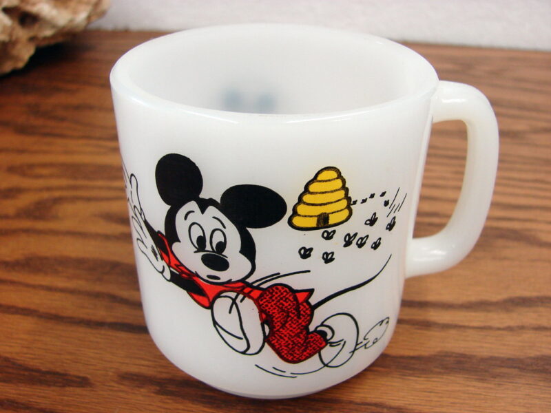 Vintage Milk Glass Mickey Mouse Club Bees Libbey Childs Mug, Moose-R-Us.Com Log Cabin Decor