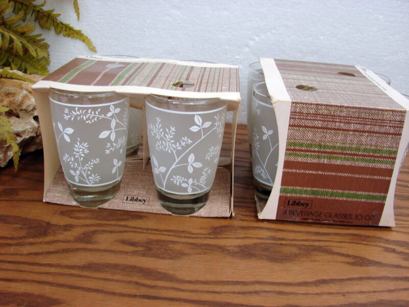 Vintage Libbey Frosted Floral 10 Oz Glasses NIB Set/8, Moose-R-Us.Com Log Cabin Decor