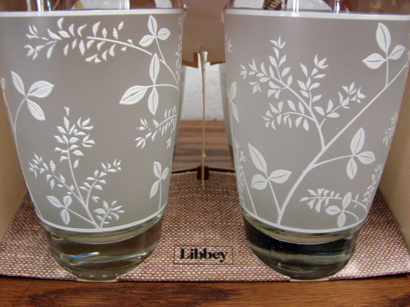 Vintage Libbey Frosted Floral 10 Oz Glasses NIB Set/8, Moose-R-Us.Com Log Cabin Decor