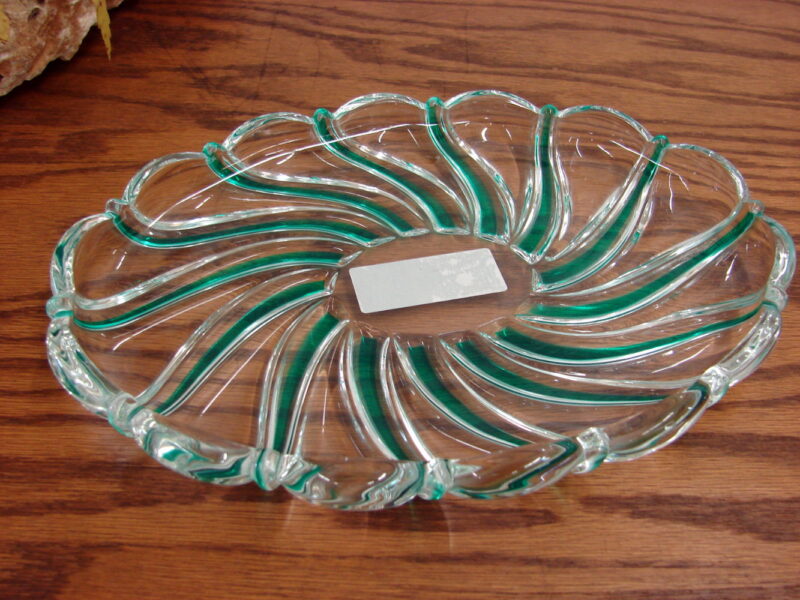 Mikasa Glass Peppermint Green Swirl Sweet Dish 9 1/2&#8243; Made in Germany, Moose-R-Us.Com Log Cabin Decor