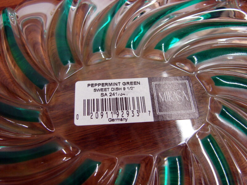 Mikasa Glass Peppermint Green Swirl Sweet Dish 9 1/2&#8243; Made in Germany, Moose-R-Us.Com Log Cabin Decor