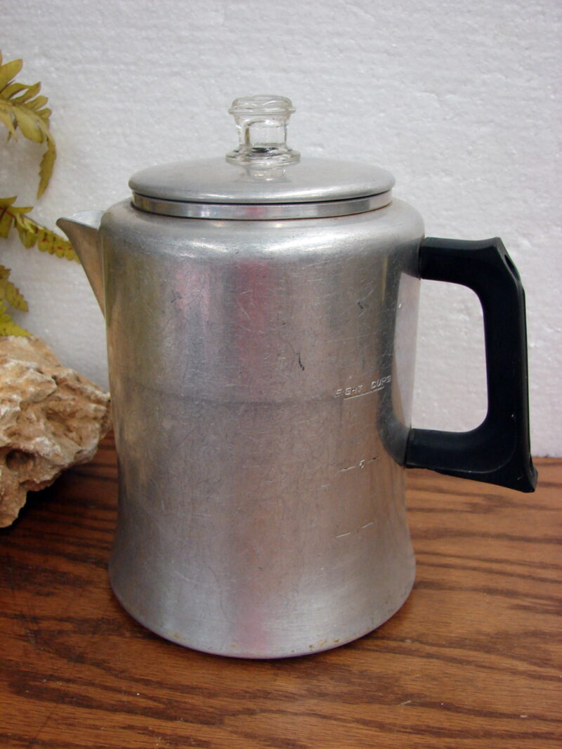 Vintage Mirro Aluminum Coffee Pot Camping #492 Complete, Moose-R-Us.Com Log Cabin Decor