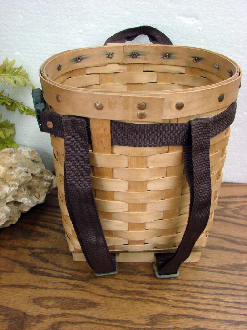 Vintage Split Reed Small Pack Basket Gathering Basket w/ Straps, Moose-R-Us.Com Log Cabin Decor