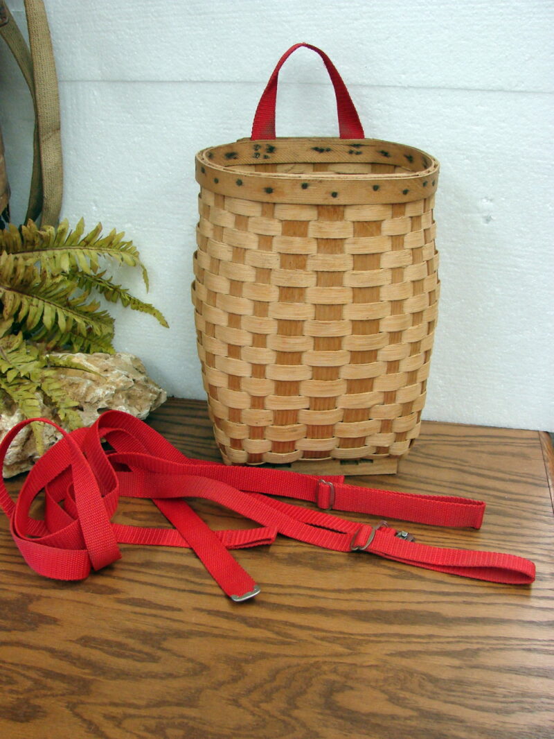 Vintage Split Reed Small Pack Basket Gathering Basket w/ Straps, Moose-R-Us.Com Log Cabin Decor