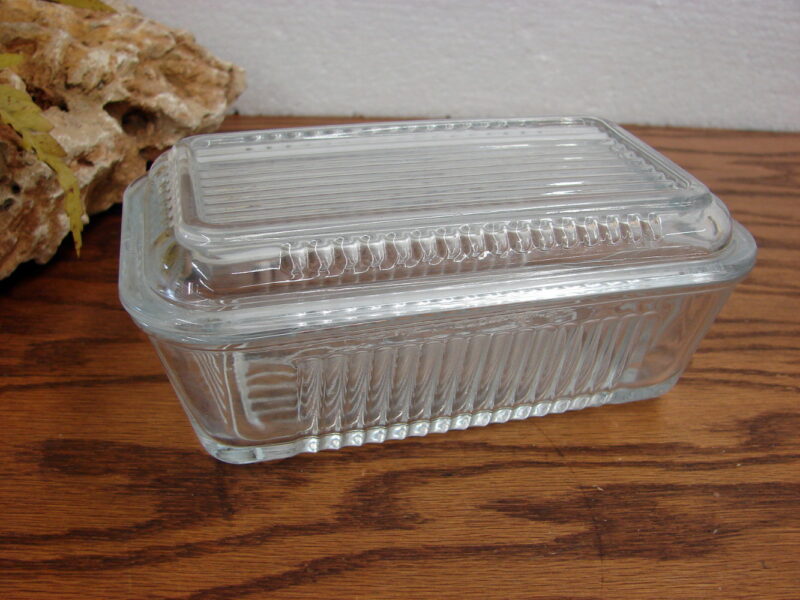 Vintage Pasabahce Glass Ribbed Refrigerator Dish w/ Lid, Moose-R-Us.Com Log Cabin Decor