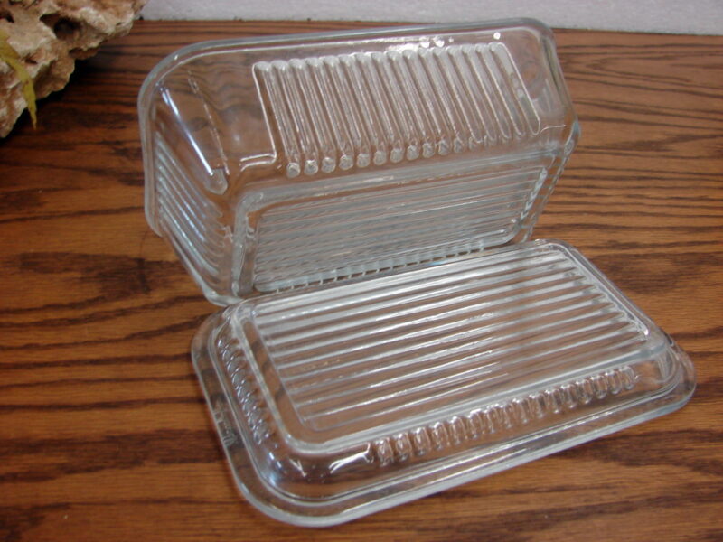 Vintage Pasabahce Glass Ribbed Refrigerator Dish w/ Lid, Moose-R-Us.Com Log Cabin Decor