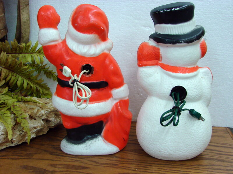 Vintage Poloron Blow Mold Santa Snowman Indoor Tabletop Light Ups, Moose-R-Us.Com Log Cabin Decor