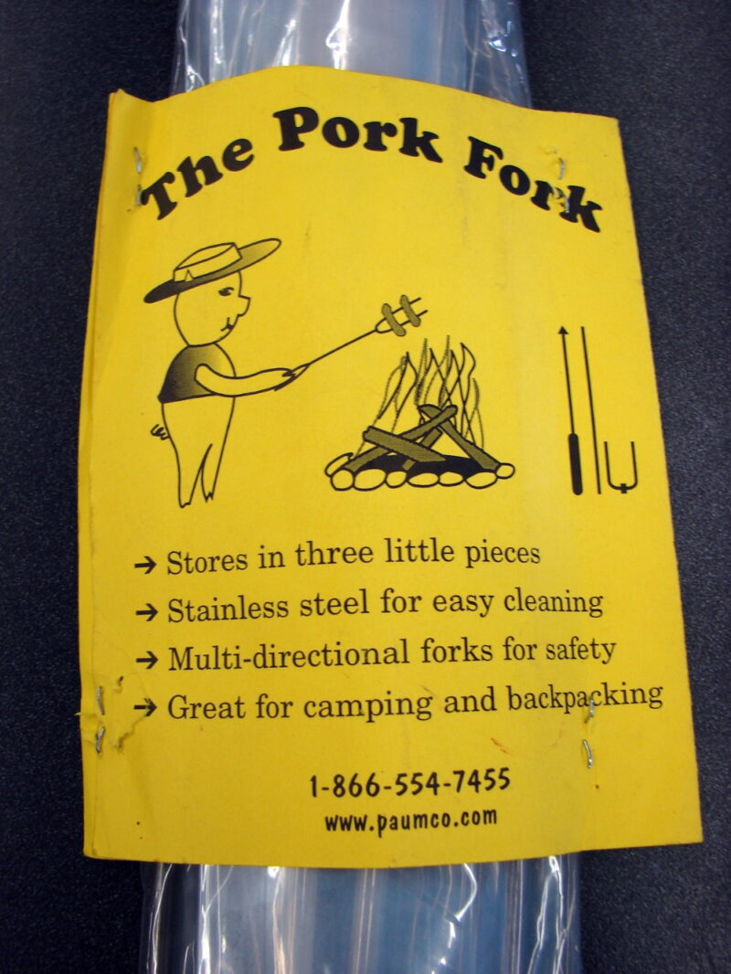 Brand New Stainless Steel Pork Fork Collapsible Campfire Roasting Stick, Moose-R-Us.Com Log Cabin Decor