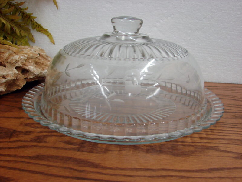 Princess House Heritage Crystal Etched Glass Cake Pastry Server Dome Lid, Moose-R-Us.Com Log Cabin Decor