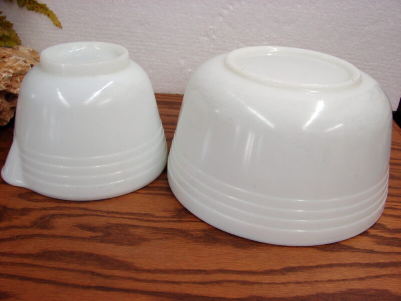 Vintage PYREX Hamilton Beach White Milk Glass Stand Mixing Bowls Set/2, Moose-R-Us.Com Log Cabin Decor