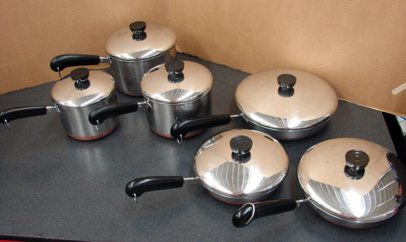 Vintage Copper Bottom Revere Ware 12 Piece Set 3 Sauce 3 Fry Pans w/ Lids, Moose-R-Us.Com Log Cabin Decor