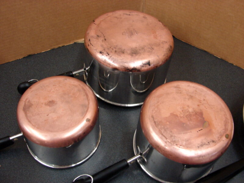 Vintage Copper Bottom Revere Ware 12 Piece Set 3 Sauce 3 Fry Pans w/ Lids, Moose-R-Us.Com Log Cabin Decor