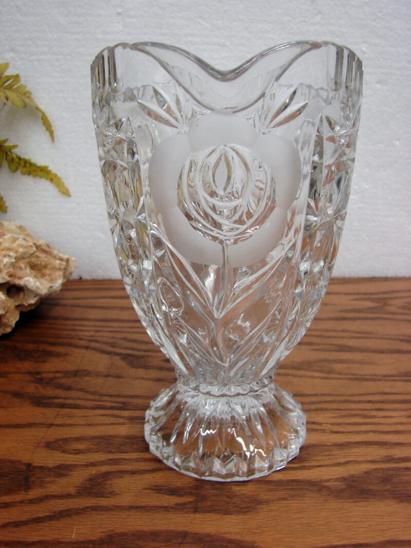 Heavy Cut Crystal Glass Embossed Etched Rose Footed Pitcher 9&#8243;, Moose-R-Us.Com Log Cabin Decor