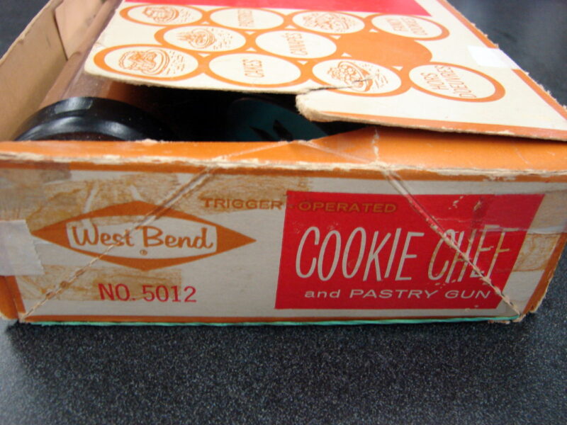 Vintage West Bend Cookie Chef and Pastry Gun in Original Box Trigger Discs, Moose-R-Us.Com Log Cabin Decor