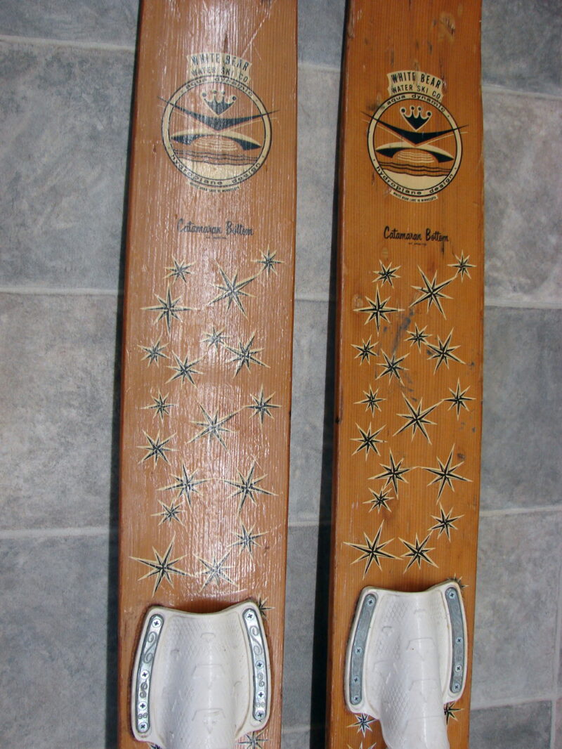 Vintage Wood Waterskis White Bear Water Ski Co Retro Catamaran Water Ski, Moose-R-Us.Com Log Cabin Decor