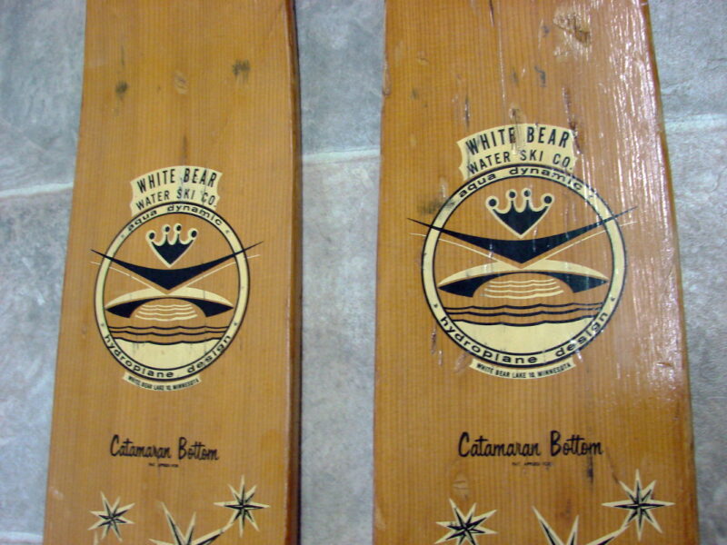 Vintage Wood Waterskis White Bear Water Ski Co Retro Catamaran Water Ski, Moose-R-Us.Com Log Cabin Decor