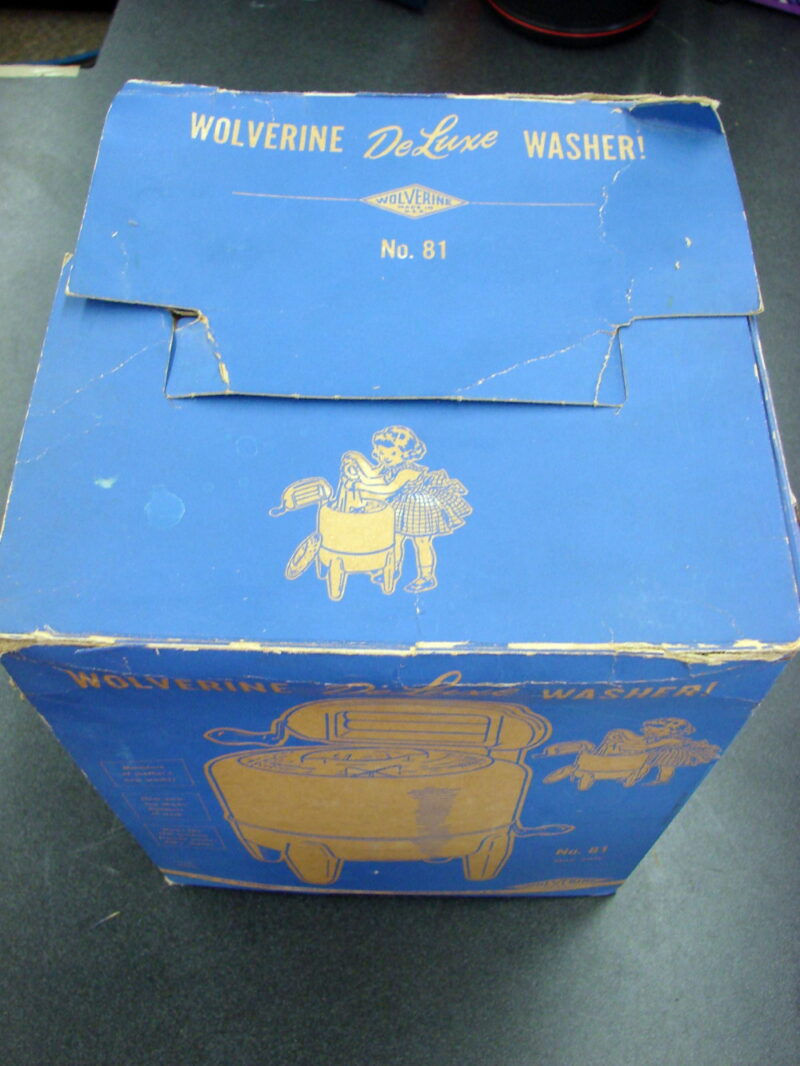 Vintage Tin Toy Wolverine Deluxe Wringer Washing Machine w/ Original Box, Moose-R-Us.Com Log Cabin Decor