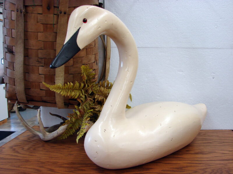 Life Size Wood Carved Swan Unknown Maker Distressed 31&#8243; Long, Moose-R-Us.Com Log Cabin Decor