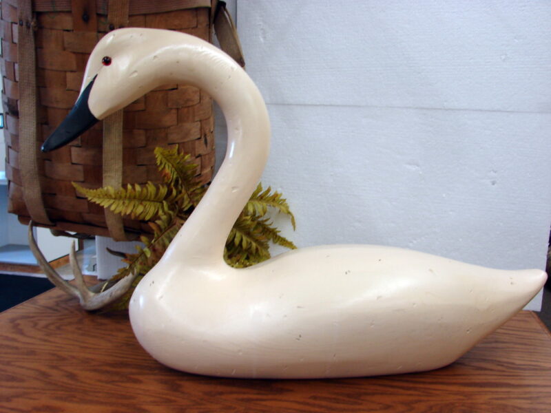 Life Size Wood Carved Swan Unknown Maker Distressed 31&#8243; Long, Moose-R-Us.Com Log Cabin Decor