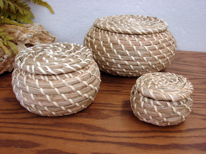 Set/3 Woven Reed Nesting Baskets w/ Lids Round Storage Nautical, Moose-R-Us.Com Log Cabin Decor