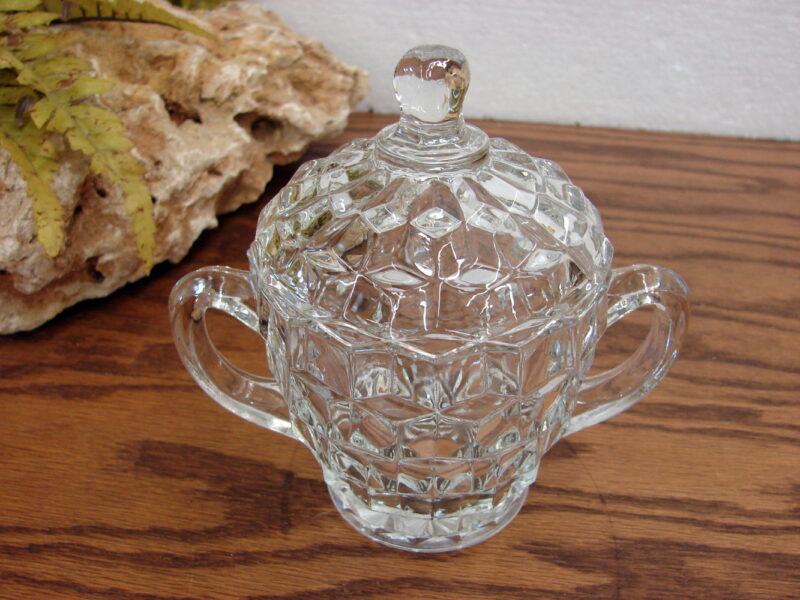 Vintage Cubist Fostoria American Clear Cubist Creamer Sugar w/ Lid, Moose-R-Us.Com Log Cabin Decor