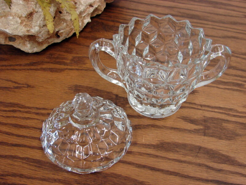 Vintage Cubist Fostoria American Clear Cubist Creamer Sugar w/ Lid, Moose-R-Us.Com Log Cabin Decor