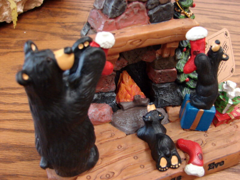 Big Sky Carvers Bearfoot Bears Jeff Fleming Christmas Eve Fireplace Scene, Moose-R-Us.Com Log Cabin Decor