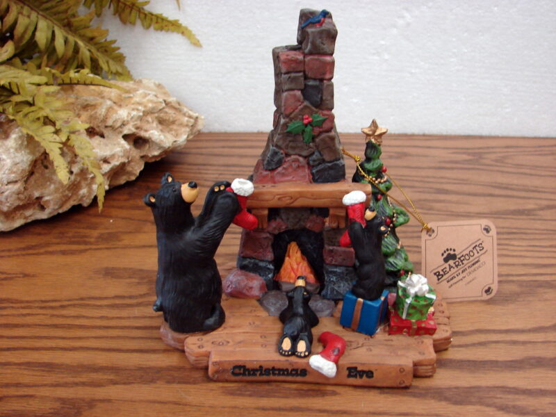 Big Sky Carvers Bearfoot Bears Jeff Fleming Christmas Eve Fireplace Scene, Moose-R-Us.Com Log Cabin Decor