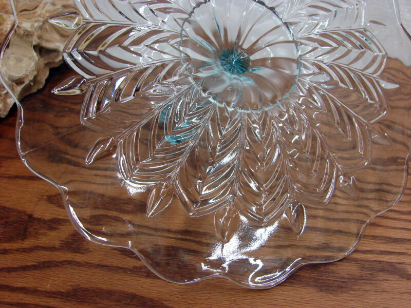 Vintage Jeanette Glass 12&#8243; Tidbit Tray with Center Handle Blue Feather, Moose-R-Us.Com Log Cabin Decor