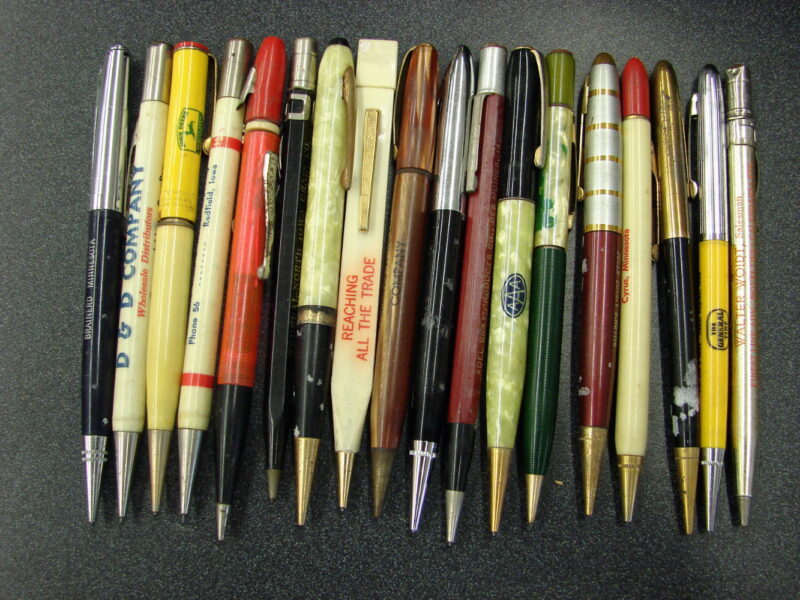 Vintage Collection Old Advertising Mechanical Pencils Pens Bullet 18 Pieces, Moose-R-Us.Com Log Cabin Decor