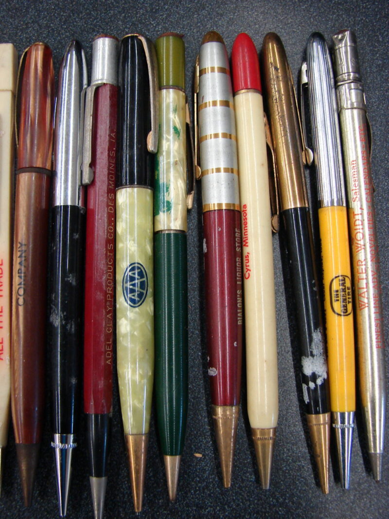 Vintage Collection Old Advertising Mechanical Pencils Pens Bullet 18 Pieces, Moose-R-Us.Com Log Cabin Decor