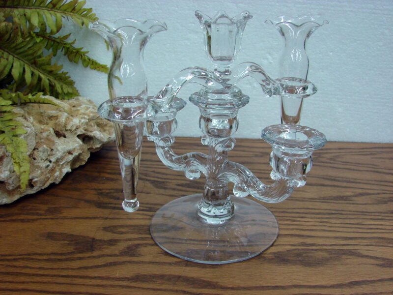 Crystal Cambridge Arm Glass Candelabra Candle Holder Epergne With 2 Vases, Moose-R-Us.Com Log Cabin Decor