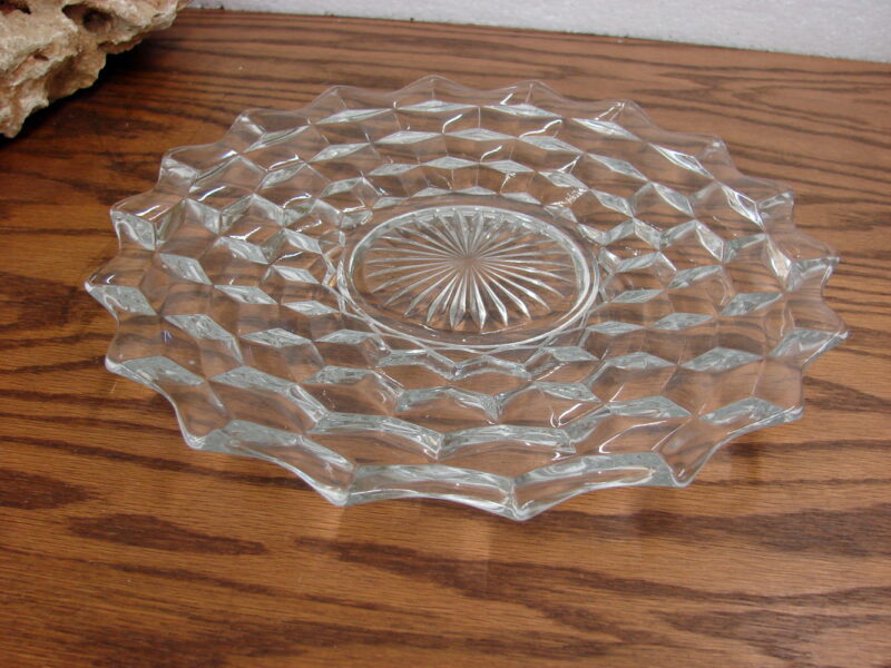 Vintage Crystal Fostoria American Cubist 10 5/8&#8243; Sandwich Plate, Moose-R-Us.Com Log Cabin Decor